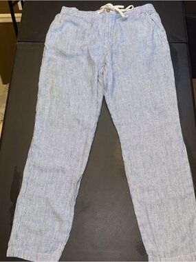 J McLaughlin Women XL Blue/White Seersucker Drawstring Resort Pants Striped $158